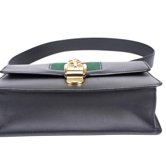 Gucci Black Leather Mini Web Chain Sylvie Top Handle Bag - Picture 8 of 16